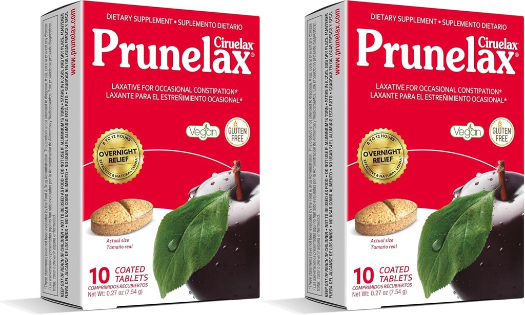 Prunelax Ciruelax Pravidelná síla Laxativní tablety - Natural- Ingredience based Laxative for Occasional Constorage, Predictable Overnight Relief with Senna Leaf Extracts, 8-12 Hr Fast- Acting - 10ct