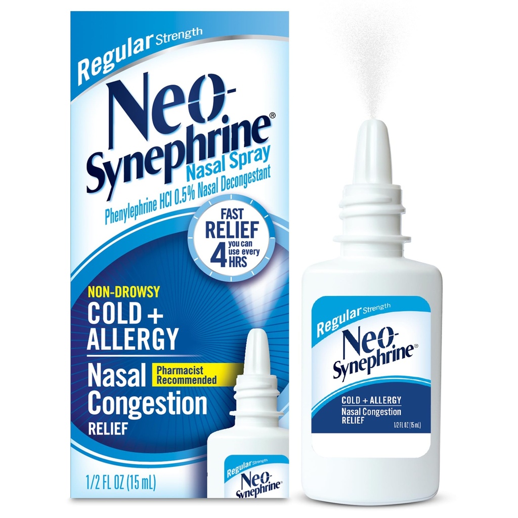 Neosynefrin Nasal Spray for Cold & Sinus Relief, Pravidelná síla, 0.5 Fl Oz