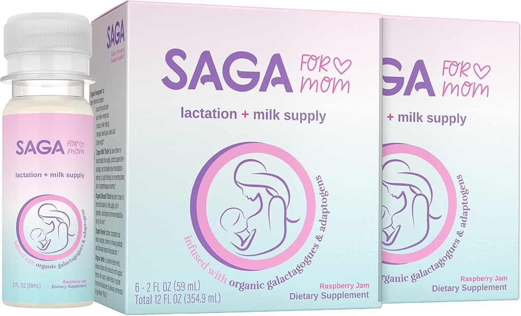 SAGA Organic Lactation Shots CLAS124; Doplněk pro prsní mléko s adaptogeny - Fenugreek & Mléko Thistle CLAS124; Vysoká biologická dostupnost & Rychlý Onset CLAS124; Zvyšuje denní dodávky mléka CLAS124; Orange Mimósa 2oz Shots (4-Pack)