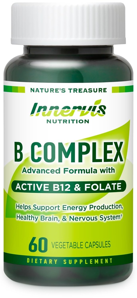 Bioactive B Complex s aktivní B12 & Folate - Podporuje energii, Brain & Nerve zdraví, 60 Vegan Kapsle