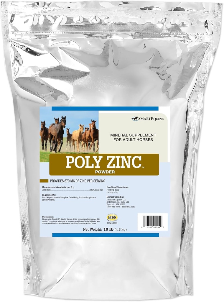 SmartEquine Poly Zinek prášek 124; Zinkový dodatek pro koně 124; Kozí vitaminy a minerály 124; Podporuje kosti a kopyta Wellness 124; Kožní kožich dodatek 124; 10 liber