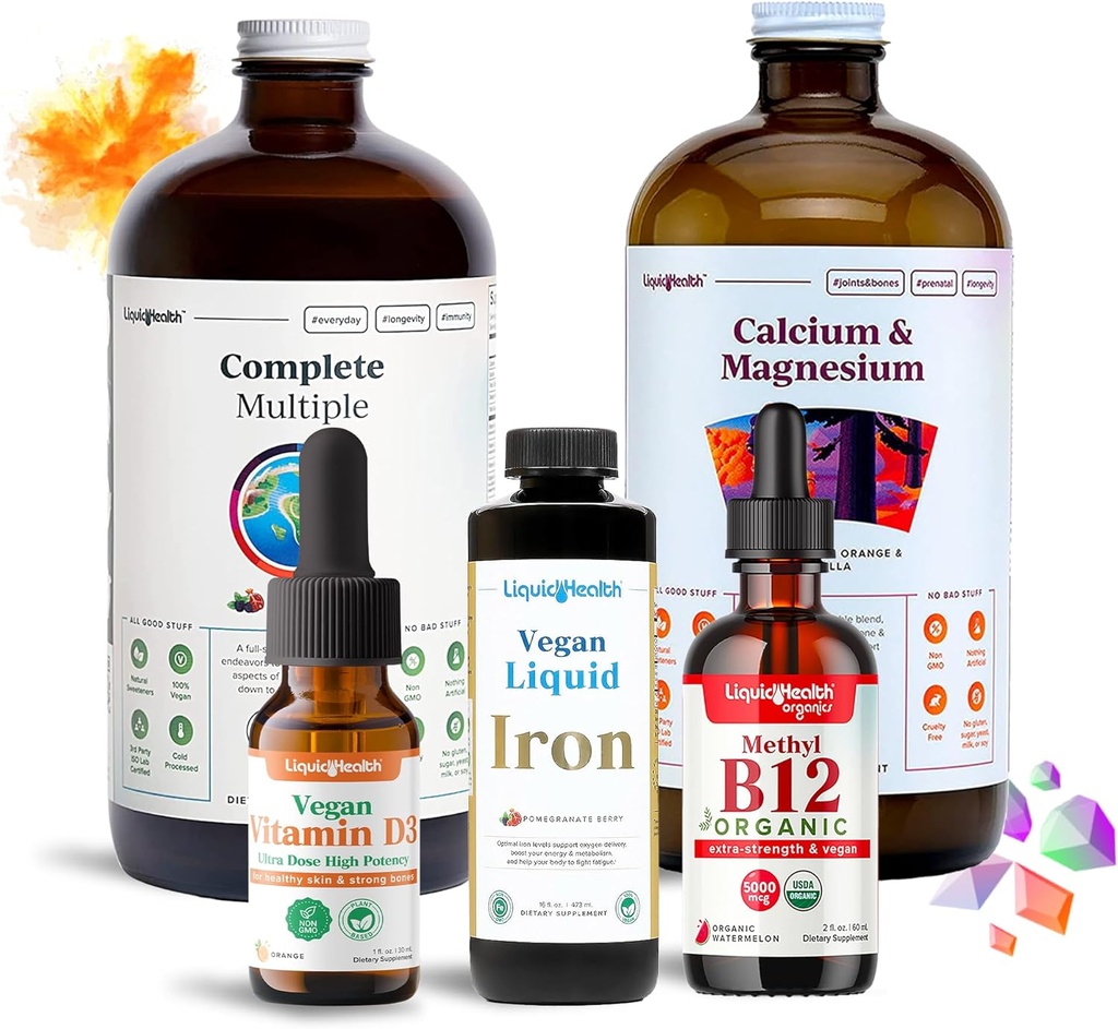 Liquid Heath Ultimate Bariatric Liquid Vitamin Supplement Bundle - Denní Bariatric Multivitamin se železem, vápník, hořčík, Vegan Vitamin D3 & Organic B12 - Bariatrická chirurgie musí mít, USA Made