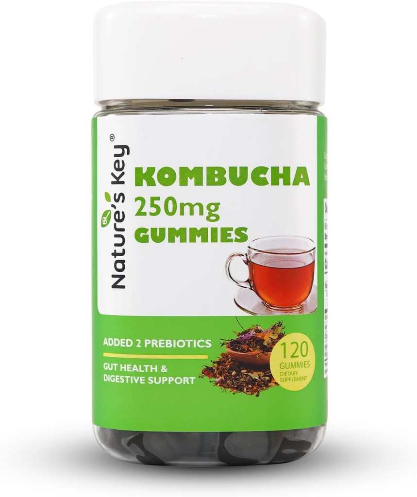 Klíč přírody Kombucha Gummies pro stravovací podporu a Gut zdraví, s 2 Prebiotika - Inulin & Oligogalaktosa, Plus Vláknina a Granátová šťáva 124; 120 Gummies (2 měsíce dodávky)