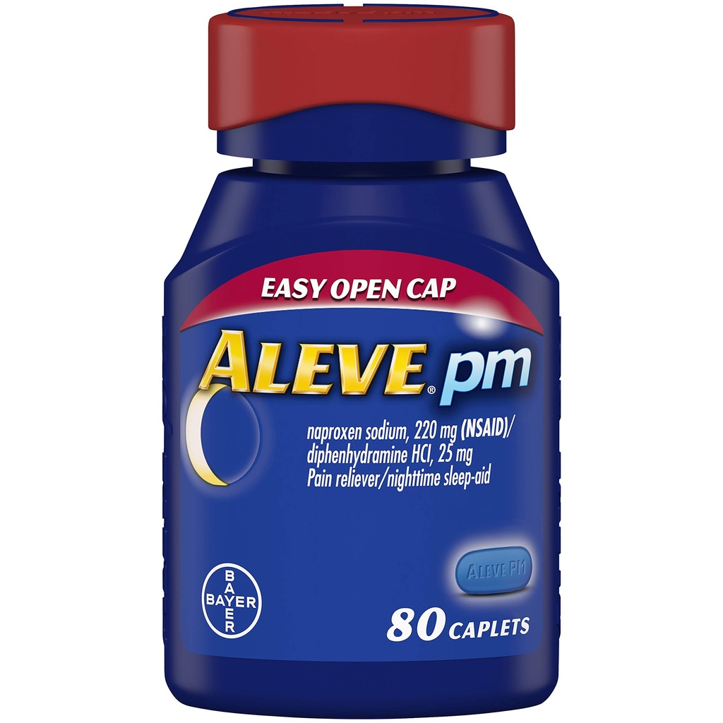Aluve PM Caplet, Fast acting Sleep Aid and Pain Relief for Heads, Muscle Aches, Non- Habit Forming 220 mg Naproxen Sodná sůl a 25 mg Difenhydramin HCl Kapsle, 80 Počet