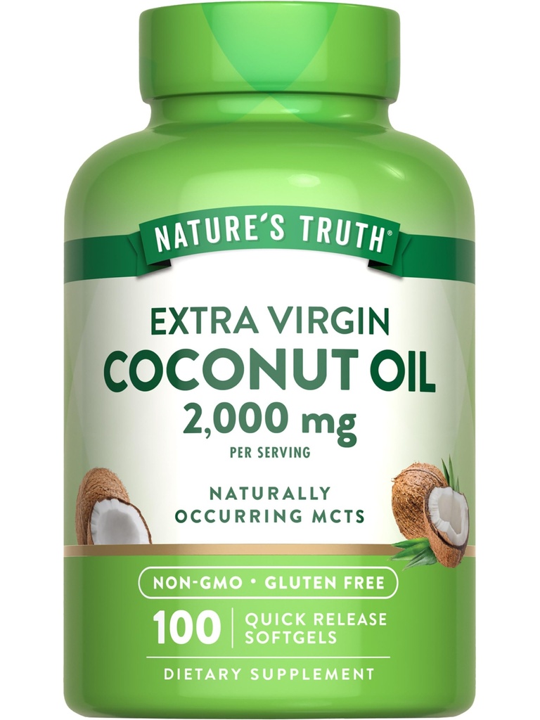 Příroda je pravda Kokosový olej dodatek 124; 100 Softgels curring MCTs current 124; Non- GMO & gluten zdarma