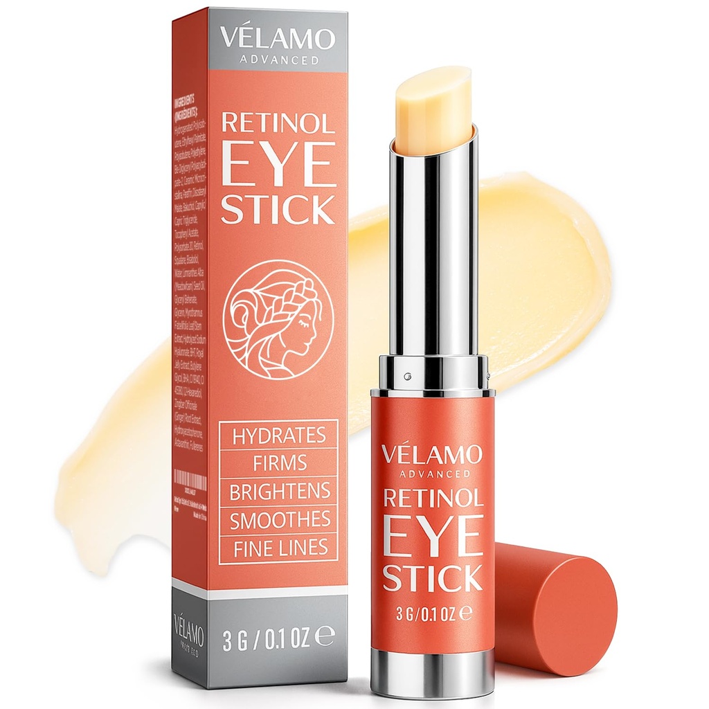 VELAMO ADVANCED Retinol Oční balzám Stick s Bakuchiol: Pod oční krém pro tmavé kruhy a pufiny - Proti stárnutí snižuje jemné linky vrásky pod očními sáčky v 4-8 týdnů 0,1 OZ / 3g