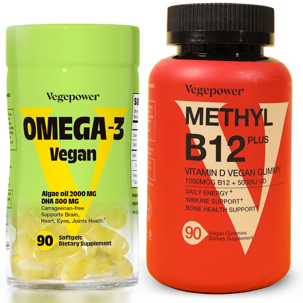Vegan Omega33 + vitamin B12 Gummy 124; Algae Omega33 DHA doplňky pro mozek, srdeční oči zdraví 124; methyl B12 1000 mcg & vitamin D 5000 IU pro energii a imunitní podporu - 90 Počet