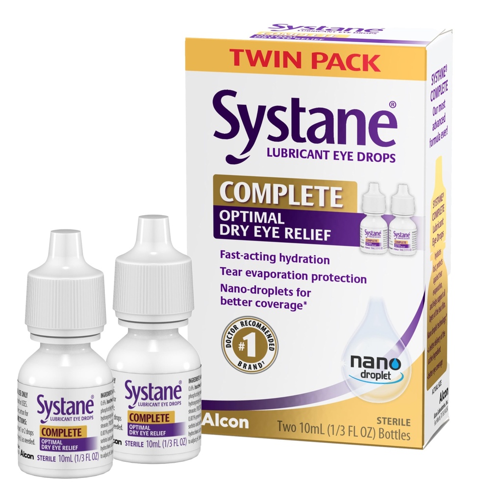 Systane Kompletní Lubrikantní oční kapky, 0.34 Fl Oz, Twin Pack (Balení po 2)