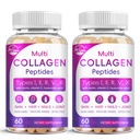 Multi kolagen Peptides Softgel - Typ I, II, III, V, X - Hydrolyzované kolagen Peptidy s biotin, Vitamin C, Hyaluronic Acid, Podporuje kůži vlasový hřebík, Grass- Fed, Non- GMO, 60 Softgel, 2 Pack