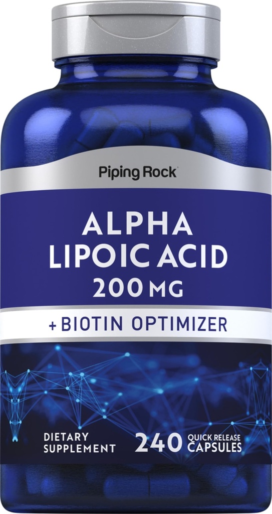 Piping Rock Alpha Lipoic Acid 200mg CLAS124; 240 Kapsle 124; Plus Biotin CLAS124; Non- GMO, gluten zdarma dodatek