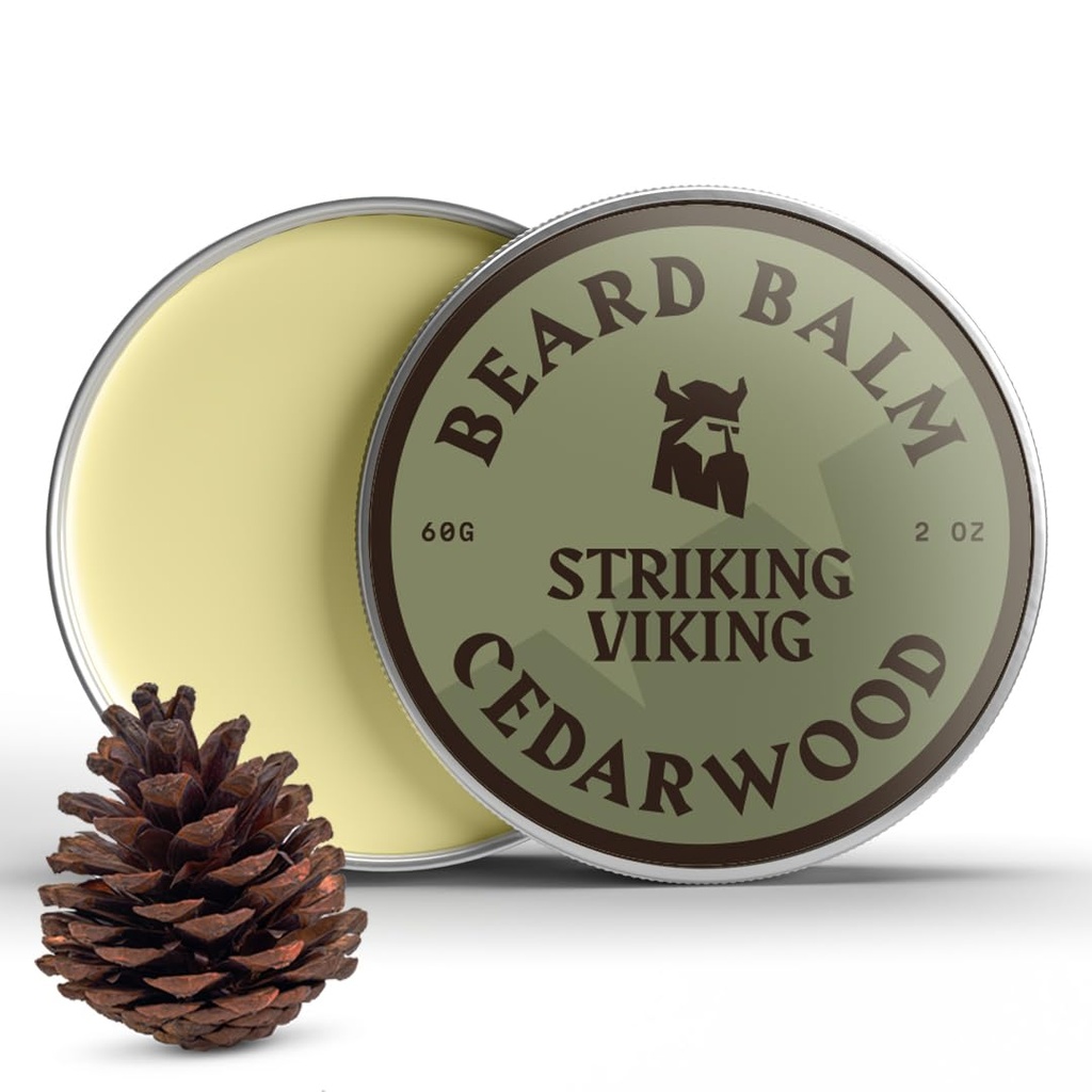 Striking Viking Beard Balm pro muže - Leave in Beard Conditioner - Styling Balm Vyrobeno s přirozeně odvozené máslo, Argan & Jojoba Oils (2 Ounce (balení po 1), Cedar Scent)