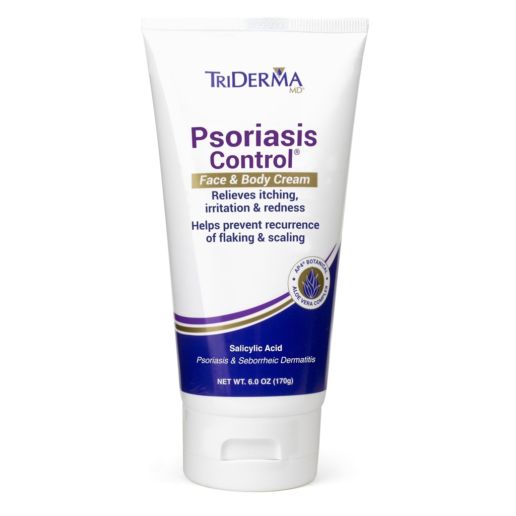 TriDerma Psoriasis Control Face & Body Cream - Maximální síla 3% Salicylic Acid, AP4 Aloe Vera Gel, močovina Cream - Extra Moisturization Treatment, No Cortison or Coal Tar - FSA Requirement - 6 Oz