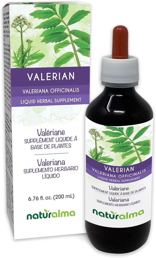 Naturalma Valerian (Valariana officinalis) Root Alcohol- Free tinktura - 6.76 fl oz Liquid Extract in Drops - Bylinný dodatek - Vegan