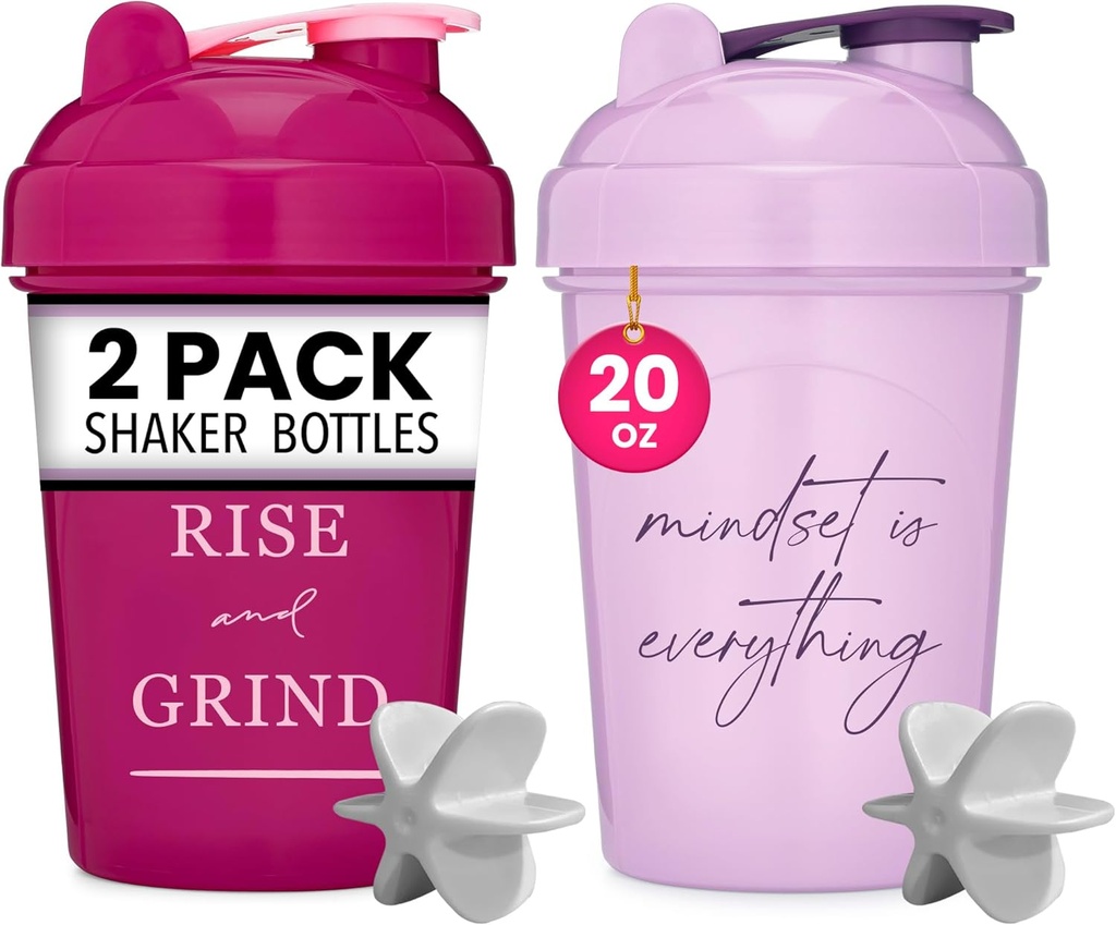 GOMOYO [2 Pack] 20oz Shaker láhev s motivačními citáty (Raspberry & Lavender) 124; Protein láhev s míchačkou Agitátor 124; Milender Shaker láhev pro protein mixes Pack je BPA zdarma a myčka nádobí bezpečné