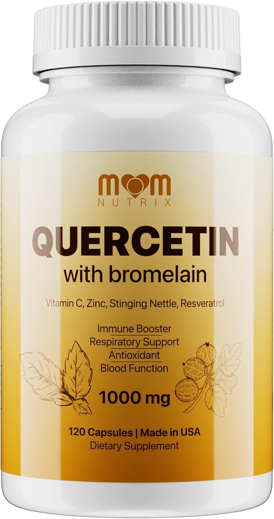 Advanced Quercetin s Bromelainem - 120 Kapsle s Elderberry, Stenging Nettle, Resveratrol, Zinek, Vitamin C & D - Made in USA