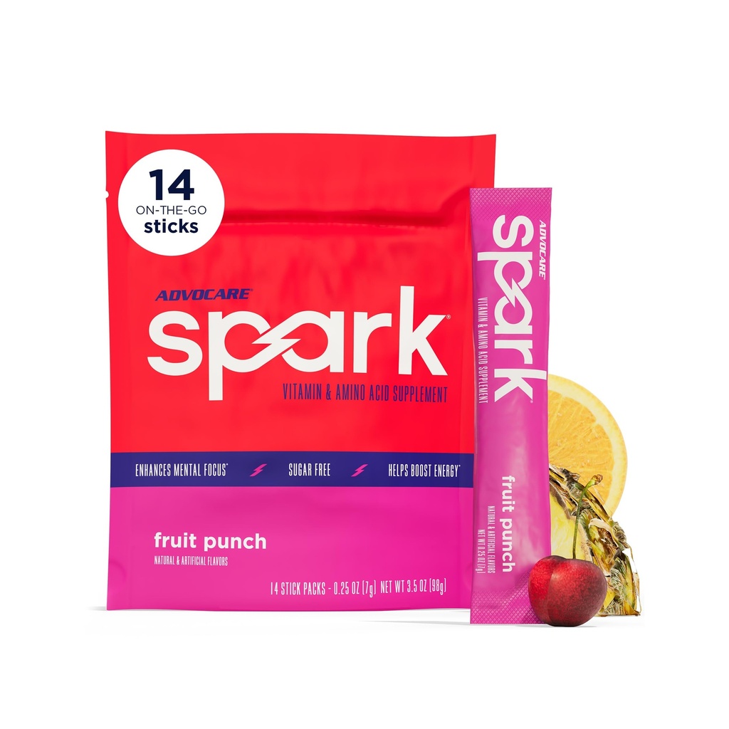 AdvoCare Spark - Energy Drink Mix - Vitamin & Amino Acid Dodatek - Podporuje Energy & Focus * - Přenosná imunitní podpora * - Sugar- Free - Fruit Punch, 14 Stick Packs (3.5 oz)