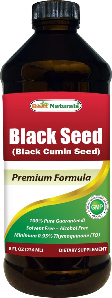 Nejlepší Naturals Black Seed Oil - Minimum 0,95% Thymoquinone (TQ) - Cold Pressed Nigella Sativa AIDS in Divestical Health, Imunitary Support, Mozek Function, Joint Mobility, Gluten Free, Non GMO - 8 OZ
