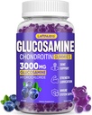 Glucosamine Chondroitin Gummies 3000mg, Advanced Glucosamine Chondroitin Msm, Joint Supplement, Antioxidant Immunicant Support, Bone and Joint Flexibility, Soilthand Mobility, Blueberry Flavor