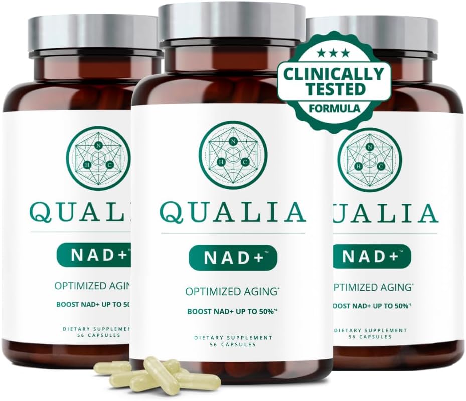 Qualia NAD dodatek - Klinicky osvědčený pro zvýšení NAD + až 67%. Optimalizovaná aging, Energie, Focus. Elite NAD + Booster Ingredients: Nicotinamid Riboside (NIAGEN,) Niacin, Niacinamid (3 měsíční dodávka)