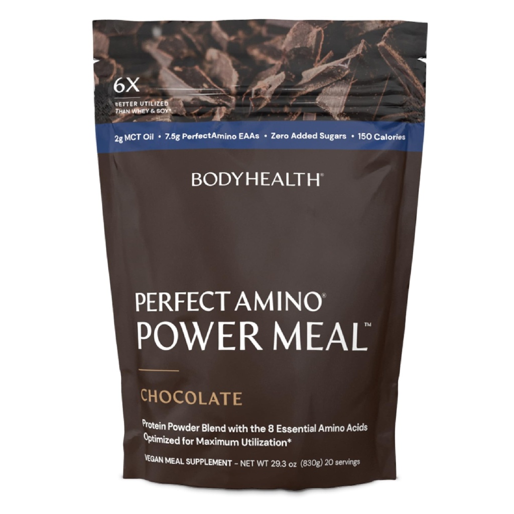BodyHealth PerfectAmino Power Meal Shake New Dark Chocolate Flavor s MCT Oil Carb 10 a perfektní aminoproteinová báze (20 Služeb)
