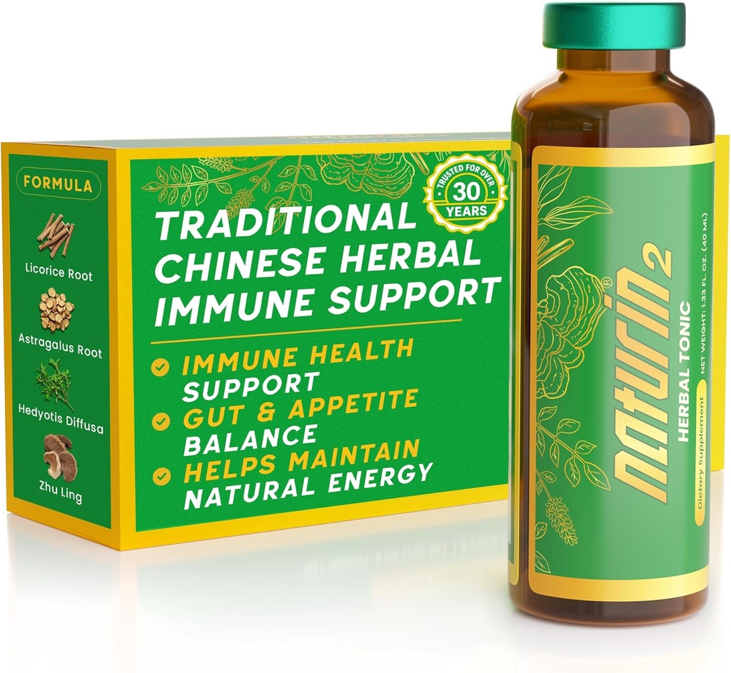 Herbal Imunitate Support & Adaptogen Drink - 6 lahviček (40ml) 124; 30 Roky Bylinné Wellness pro vitalitu, Energy & Digestive Health - Licorice Root, Astragalus, Hedyotis, Reishi Houba Extract