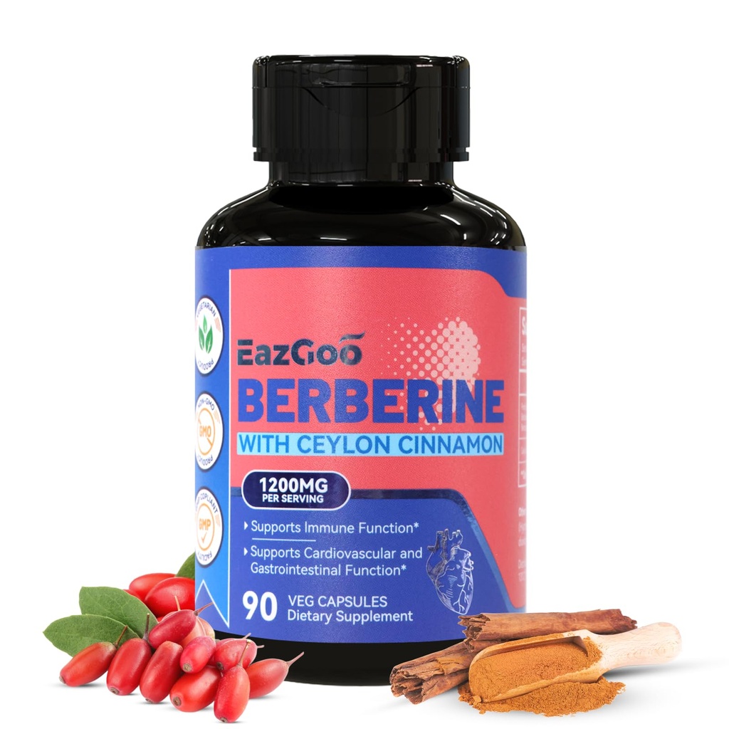 Premium Berberine dodatek 1200mg s Ceylon Skořice - 90 Vegan Kapsle - Berberine HCL dodatek Non- GMO gluten zdarma, imunitní podpora