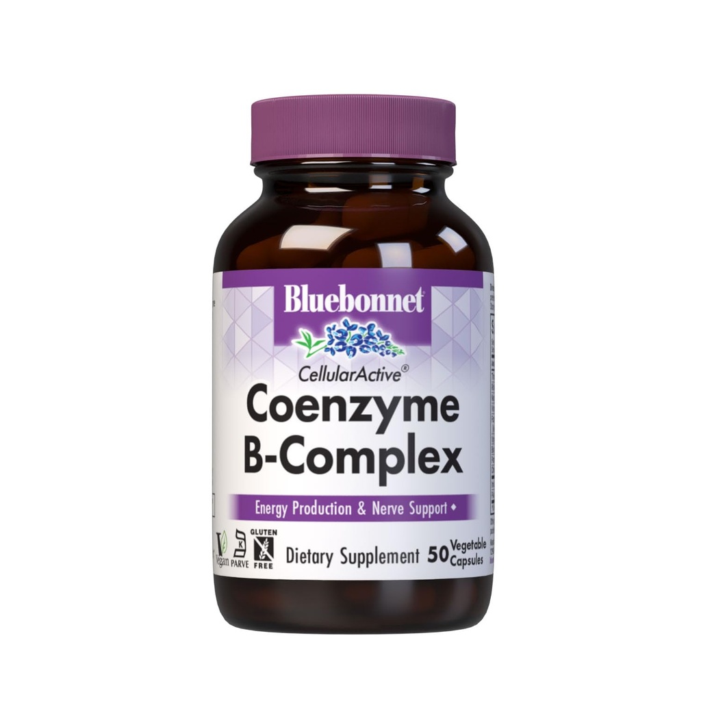 Bluebonnet Nutrition Cellular Active Coenzym B-Complex, Energy Production & Nerve Support *, Vegan, Kosher Certified, Gluten- Free, Soy- Free, Dairy- Free, 50 Zeleninové kapsle, 50 Služeb