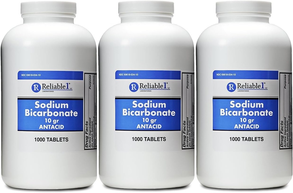 Bikarbonát sodný 650 mg 1000 Antacida Tablety, pro úlevu od požití kyseliny, Heartburn, Sur Žaludeční & Upset Žaludeční balíček 3