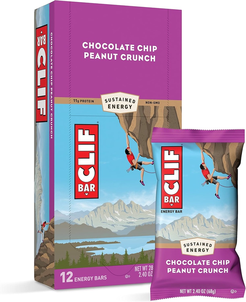 Clif Bars - Energy Bars - Chocolate Chip Peanut Crunch - Made with Organic Oats - Plant Based Food - Vegetarian - Kosher (2.4 Ounce Protein Bary, 12 Počet)