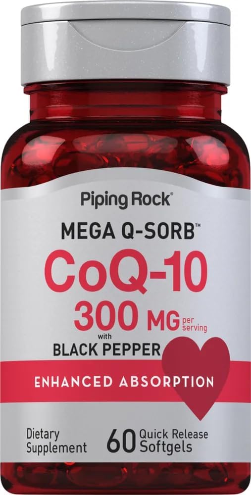 CoQ10 300mg CLAS124; 60 Softgels CLAS124; s Black Pepper CLAS124; Coq10 Coenzym dodatek CLAS124; Mega Q-Sorb CLAS124; Enhanced Absorption CLAS124; Non- GMO, gluten Free CLAS124; Piping Rock
