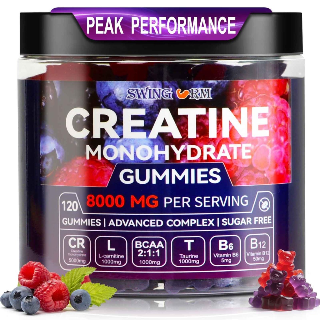 Tvorba Monohydrát Žvýkačky 6500mg na servírování pro muže a ženy - 120 Žvýkačky X5 Strength Sugar Free Chewable Creatine for Muscle Builder, Svalová síla, Předcvičení dodatek (Blueberry)