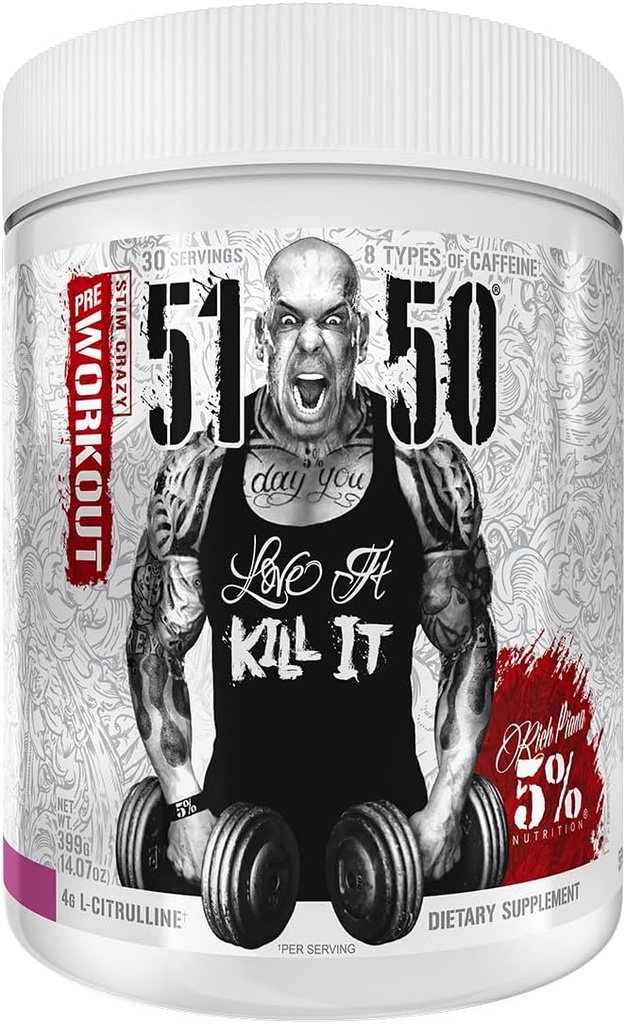 Rich Piana 5% Nutrition 5150 High Stim Pre- Workout Powder 124; Extreme Energy, Focus, Pumps & Endurance Caffeine 124; 400 mg Caffeine, Citrulline, Beta Alanine, N-Acetyl L-Tyrosin I124; 30 Srvgs (Wildberry)