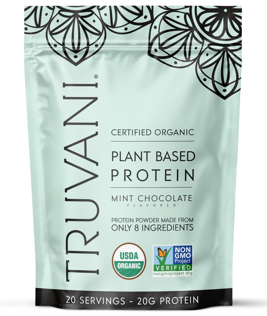 Truvani Vegan Pea Protein Powder 124; 20g Organic Plant- Based Protein 124; Keto Plant- Based 124; Gluten & Dairy Free Planten 124; Low Carb Plant124; No Add Sugar Plant124; Mint Chocolate Plant124; 20 Servings Plant124;