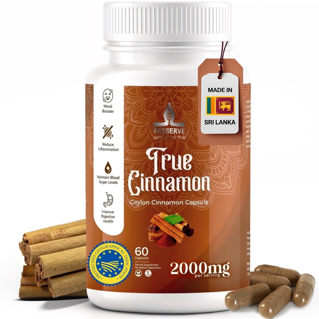 Čisté Ceylon Skořice Kapsle, 2,000mg, Dva měsíce dodatek 124; Vyrobeno na Srí Lance 124; Non- GMO, gluten- Free, True Cinnamomum ze Srí Lanky, 100% Čistá Skořice (NEsmíchejte s Cassia).