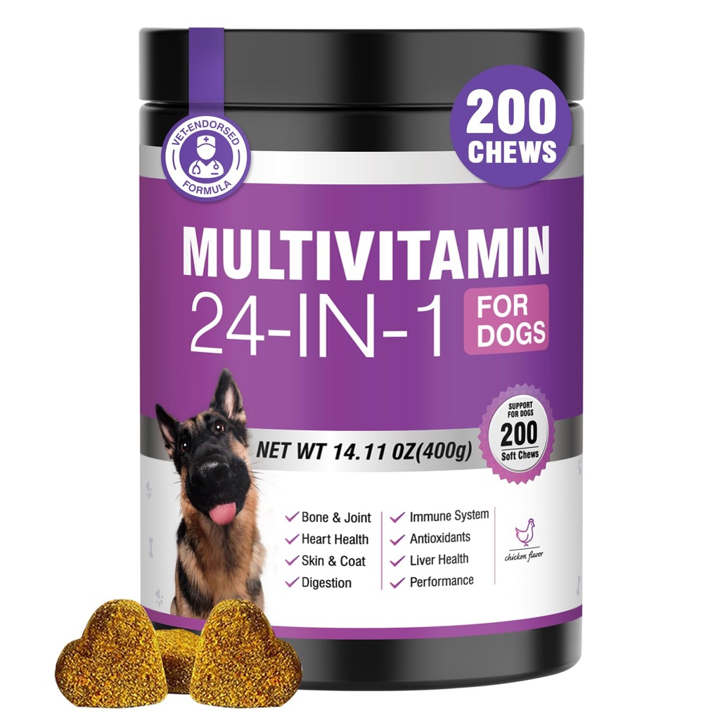 24- in-1 Dog Vitamíny a doplňky 200 Ct Psi Multivitamin Žvýkačky Contain Chondroitin Probiotika Omega33 Glucosamine pro psy Kožní Coat Heart Joint Gut Játra Brain Eyes Imunitary Support - Chicken
