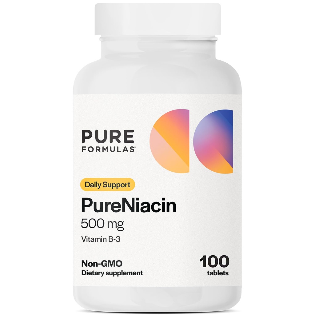 Purexas Pure Niacin - Vitamin B3, 500 mg Okamžité uvolnění Niacin 500 mg - Nikotinová kyselina 100 tablet - Non- GMO B3 Vitamíny Niacin dodatek