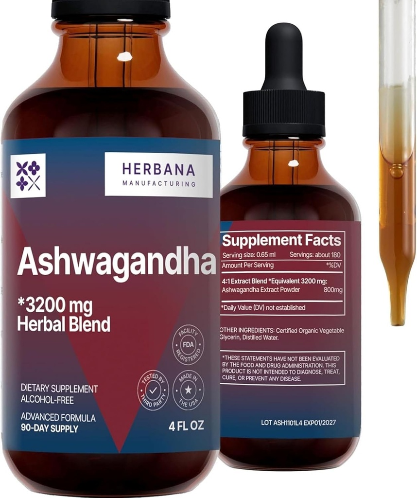 HERBANA VÝROBCE Ashwagandha tekuté kapky extrakt - Muscle Recovery tinktura - Withania Somnifera kapky - vysoká účinnost