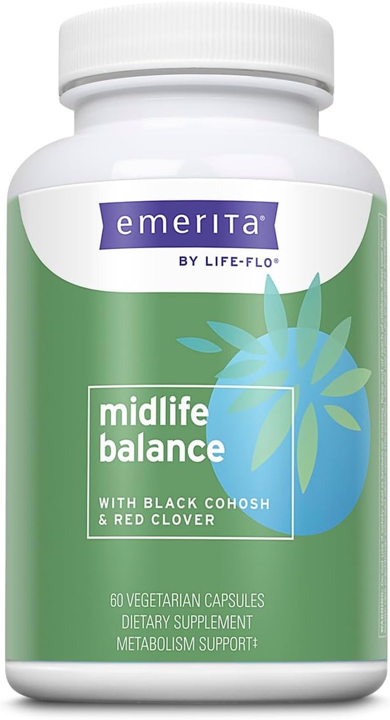 Emerita by Life-flo Midlife Balance, Menopauza Doplňky pro ženy, Zdravá rovnováha podpora s Black Cohosh a Red Clover, 60- denní záruka, Netestováno na zvířatech, 30 Služeb, 60 VegCaps