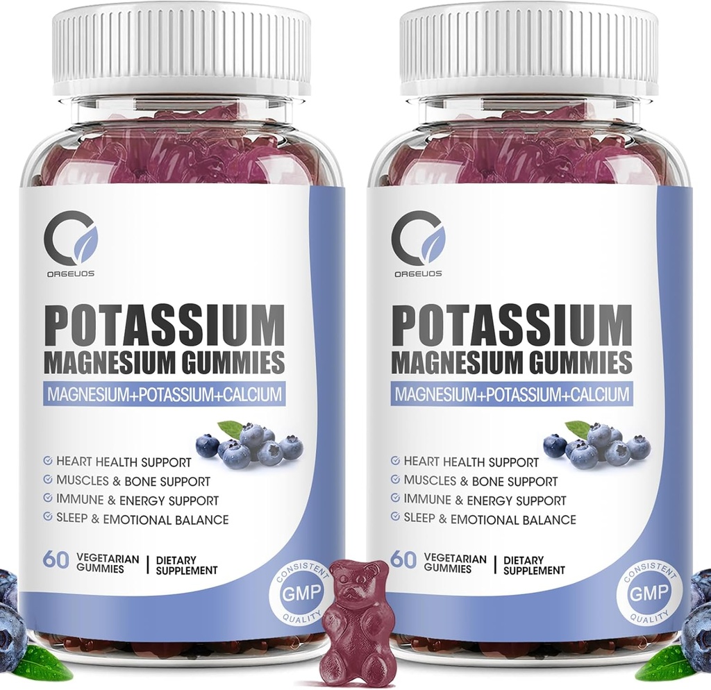 2 balení hořčíku draselného gumy s kalium Ctrate 200 mg, hořčík Glycinát 320 mg Plus vápník, zinek, vitamín - Draslík doplňky pro nohy křeče, srdce, svaly Zdravotní podpora
