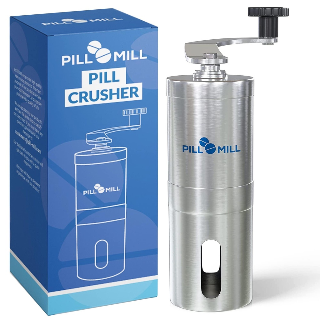 Pill Mill Pill Drtič - rozdrtí několik tablet na jemný prášek - Metal Pill Grinder - Tablet Pulverizer Vhodné pro cestování - Great Feeding Tube použití a domácí zvířata