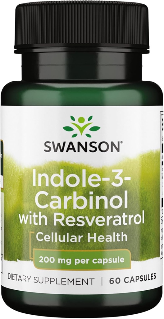 Swanson Indole-3-Karbinol s Resveratrol - I3C dodatek k podpoře buněčné ochrany - Přírodní dodatek k pomoci udržet rovnováhu zdravých hormonů - (60 Kapsle, 200mg každý)