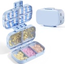 MEACOLIA Triple Skládací Pořadatel pilulek, 9 Compartments Travel Pill Pouzdro s velkou kapacitou, Denní Pill Box Malé Pill Kontejner pro vitamín, Cod Játra Oil, Doplňky (Blue)