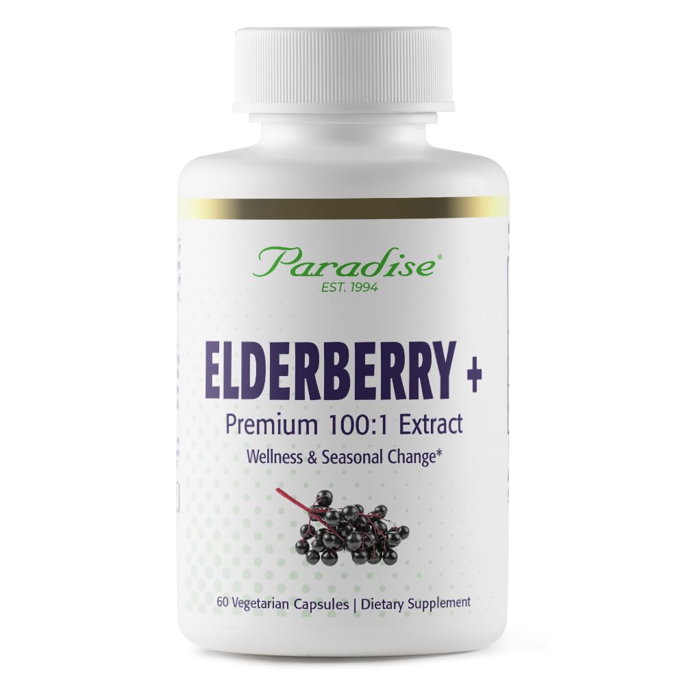 Paradise Byliny Elderberry se zinkem Extrakt, Podporuje tělo přírodní obrátky, Super potent, Ultra čisté, Vegan, Non GMO, gluten zdarma, 60 Vegetariánské kapsle