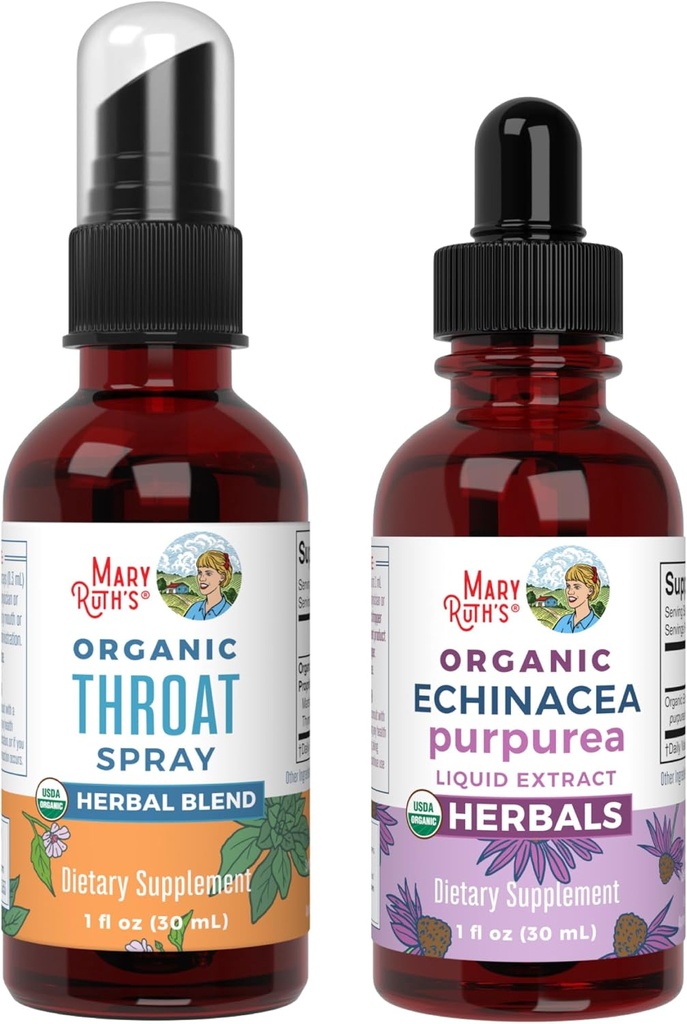 MaryRuth Organics Krční sprej (Neochucené) & Echinacea Purpurea Kapky 124; USDA Organic, Clean Label Project Ověřený ® CLAS124; Vitamíny pro ulevení hrdla, imunita a celkové zdraví 124; Vegan, Non- GMO