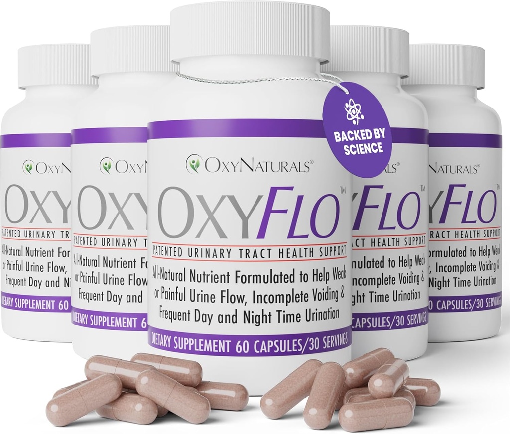 OxyFlo Vláknina Control Pills pro ženy a muže - Snižte nadměrnou aktivitu močového měchýře & Leakage - Podporuje močení Trakt (UTI) Potenciální směs klinicky osvědčené, Přírodní ingredience 5 Lahve (150 Servings)