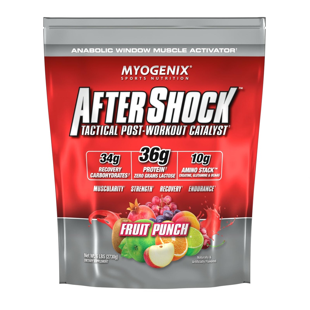 Myogenix Aftershock Post Workout - Muscle Growth Syley Protein Powder - Speeds Up Muscle Growth and Recovery - Podporuje společné zdraví a obnovuje Glycogen - Ovocný punč, 6 liber