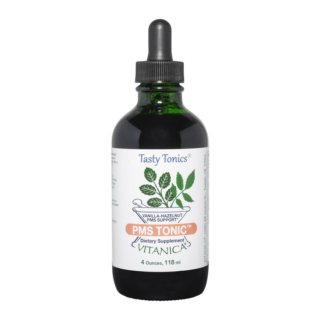 Vitanica PMS Tonic, Premenstruační podpora a pomoc, Saint Johns Wort, Dong Quai, Chaste Tree Berry, Wild Yam a další, Vegan, 4 Ounce