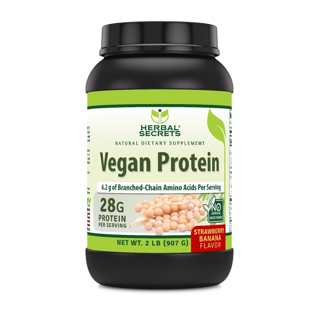 Bylinné tajemství Vegan Protein 124; 28 Grams Protein 124; 23 Servingy 124; 6.2 Grams BCAA dodatek 124; Vyrobeno v USA (2 Lb, Jahodová banán)