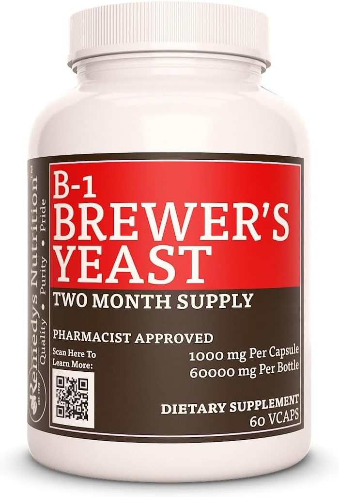 Remedy 's Nutrition Vitamin B-1 s Brewers kvasinky 124; 1000 mg, 60 Vegan Kapsle Dietní dodatek 124; Dva měsíce Dodávka