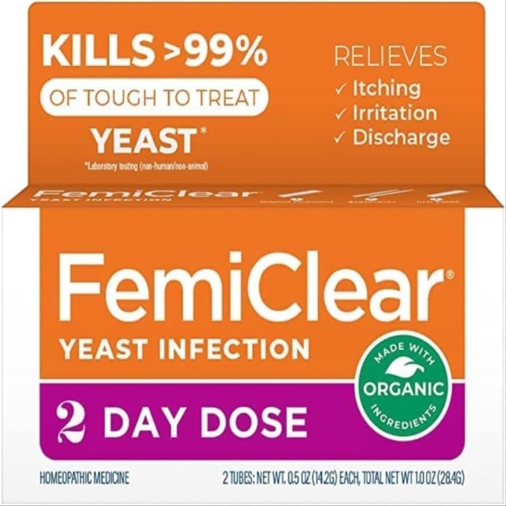 FemiClear 2den Dávka kvasinková infekce a Itch Control Ointment, pro středně intenzivní až intenzivní příznaky, Made with All- Natural and Organic Ingredients, Plus Externí anti- Itch Ointment for Soothing Care